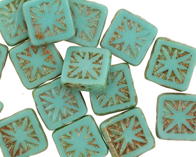 Czech Glass Turquoise Picasso Flower Window Square 10mm