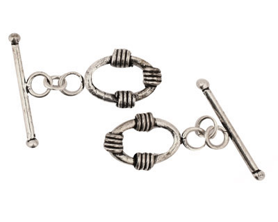 Antique Silver (plated) Oval Toggle Clasp with 3 Coils 18x14mm, 28mm bar