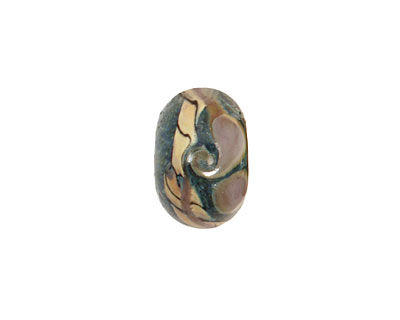 Grace Lampwork Green w/ Ink Blue Floral Rondelle 9x14mm