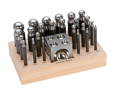 Dapping Punch Set w/ Block 2.3mm to 25mm (24 pieces)