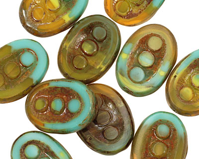 Czech Glass Sunny Waters Dotted Window Oval 18x13mm