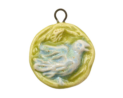 Gaea Ceramic Hand Painted Robin Egg/Lime Bird Frame 28x33mm
