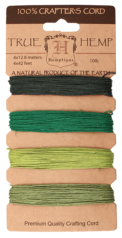 Shades of Emerald Hemp Twine 10 lb, 42 ft x 4 colors