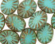 Czech Glass Turquoise Picasso Flower Window Oval 17x13mm