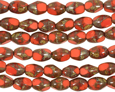 Czech Glass Pink Silk Picasso Table Cut Rice 8x5mm