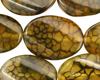 Olive Fire Agate Irregular Twisted Oval 24-25x17-19mm