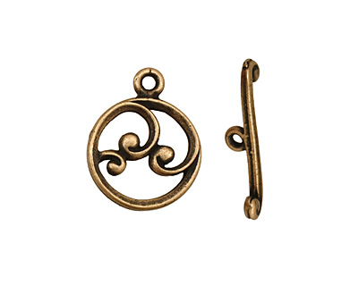 Antique Brass (plated) Circle w/ Swirls Toggle Clasp 18x15mm, 21mm bar
