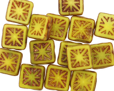 Czech Glass Sunshine Picasso Flower Window Square 10mm