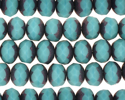 Czech Glass Aqua Fire Polished Rondelle 6x9mm