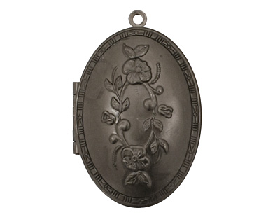 Gunmetal Oval Victorian Rose Heirloom Locket 27x41mm