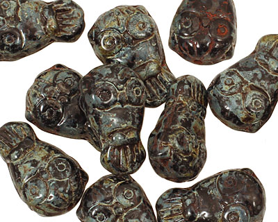 Czech Glass Jet Picasso Owl 18x11mm