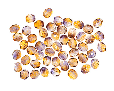 Czech Fire Polished Glass Dual Coated Cantaloupe/Grape Round 4mm