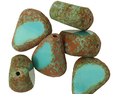 Czech Glass Turquoise Stone Picasso Chunky Table Cut Nugget 19x16mm