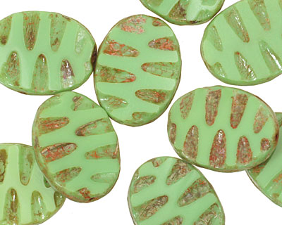 Czech Glass Apple Green Picasso Groovy Oval 18x14mm