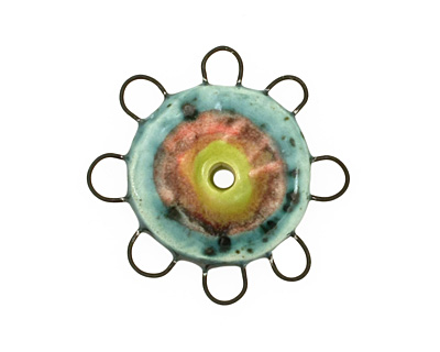Jangles Ceramic Turquoise, Pink, Chartreuse Small Pinwheel 27-28mm
