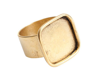 Nunn Design Antique Gold (plated) Large Square Frame Adjustable Ring 18mm