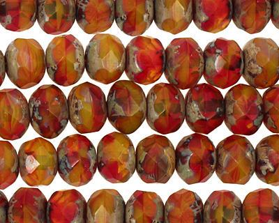 Czech Glass Christmas Morning Fire Polished Rondelle 6x9mm