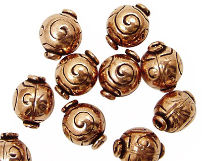 Antique Copper Round with Swirl 12x10mm