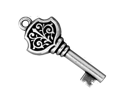 TierraCast Antique Silver (plated) Victorian Key Pendant 15x36mm