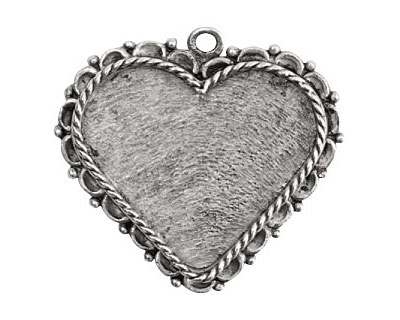 Nunn Design Antique Silver (plated) Large Ornate Heart Bezel Pendant 40x37mm