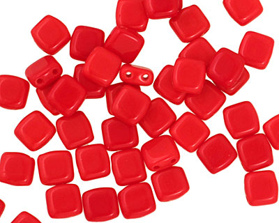 Czech Glass Opaque Red 2-Hole Tile 6mm