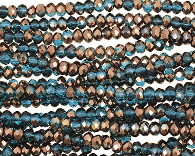 Capri Blue & Oiled Bronze Crystal Faceted Rondelle 3mm
