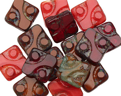 Czech Glass Scarlet Lake Dotted Square 10mm