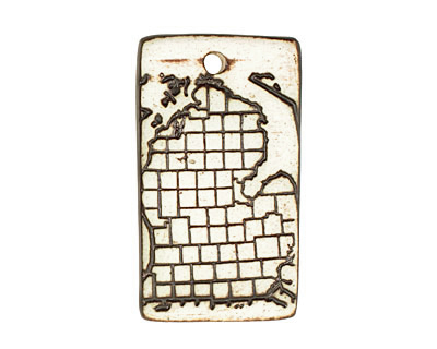 Earthenwood Studio Ceramic Oxidation Michigan Counties Pendant 25x45mm