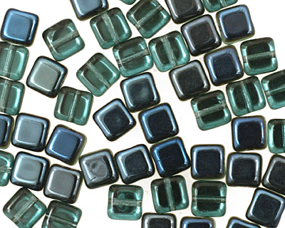 Czech Glass Teal w/ Blue Iris 1/2 Coat Square 6mm