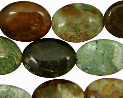 Petrified Green Opal Flat Oval 20x15mm