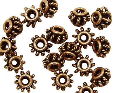 Antique Copper Hollow Coiled Rondelle 6x8mm