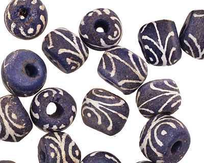 African Clay (blue w/ white) Irregular Rondelle 10-11x13-14mm