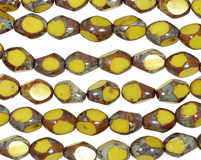 Czech Glass Chartreuse Picasso Table Cut Rice 8x5mm