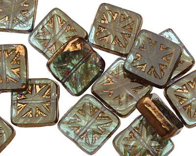 Czech Glass Luster Overcast Flower Window Square 10mm