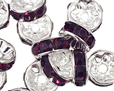 Silver (plated) Amethyst Rhinestone Rondelle 4x8mm