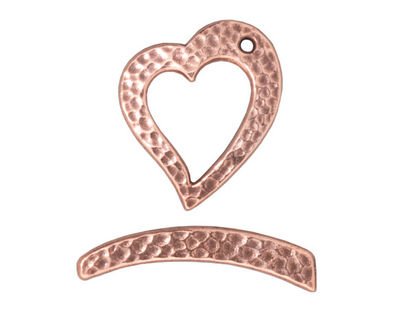 TierraCast Antique Copper (plated) Hammered Heart Toggle 21x18mm, 27mm bar