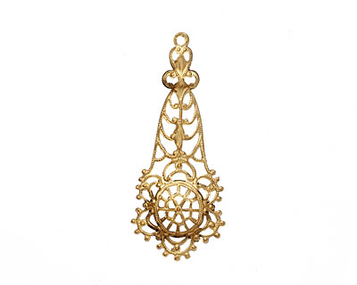 Brass Filigree Domed Flower Drop 18x44mm