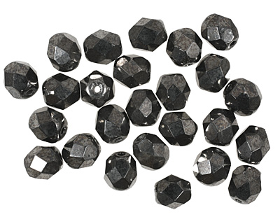 Czech Fire Polished Glass Hematite Round 6mm