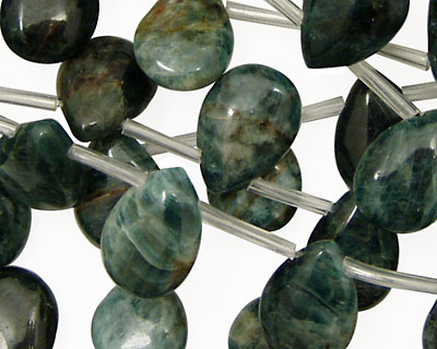 Green Moss Agate Smooth Flat Drop 10x14mm