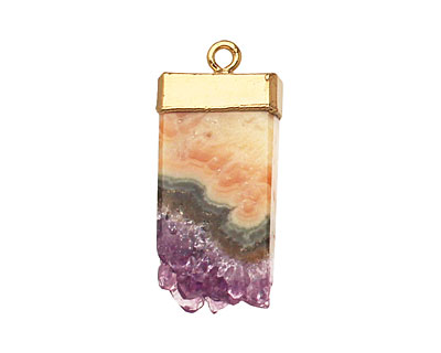Amethyst Slice Pendant Set in Gold (plated) 12-13x27-28mm