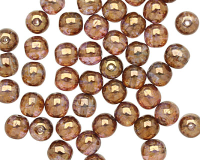 Czech Glass Luster Transparent Gold/Smoky Topaz Round 6mm