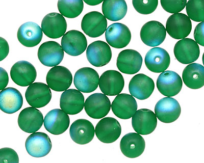 Czech Glass Matte Green Emerald AB Round 6mm