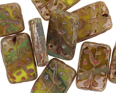 Czech Glass Lemon Lime Groovy Rectangle 18x12mm