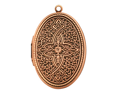 Antique Copper (plated) Oval Ornate Heirloom Locket 27x37mm