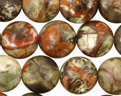 Red Forest Agate Puff Coin 14mm