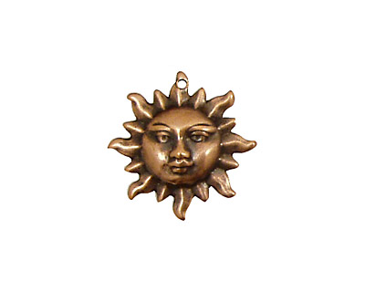 Stampt Antique Copper (plated) Sun Face Charm 20mm