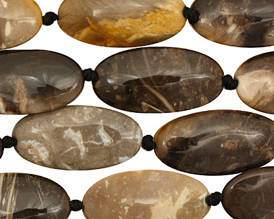 Black Petrified Wood Flat Oval 40x20mm