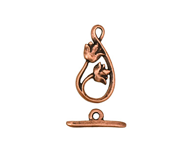 Antique Copper (plated) Flowers in Teardrop Toggle Clasp 18x9mm, 14mm bar