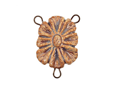 Gaea Ceramic Atlantis on Tan Fleur Leafy 3-Loop Link 25x38mm