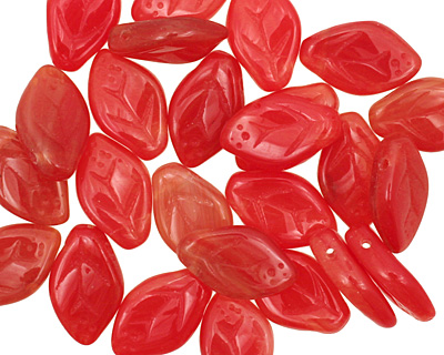 Czech Glass Siam Ruby Leaf Drop 8x12mm